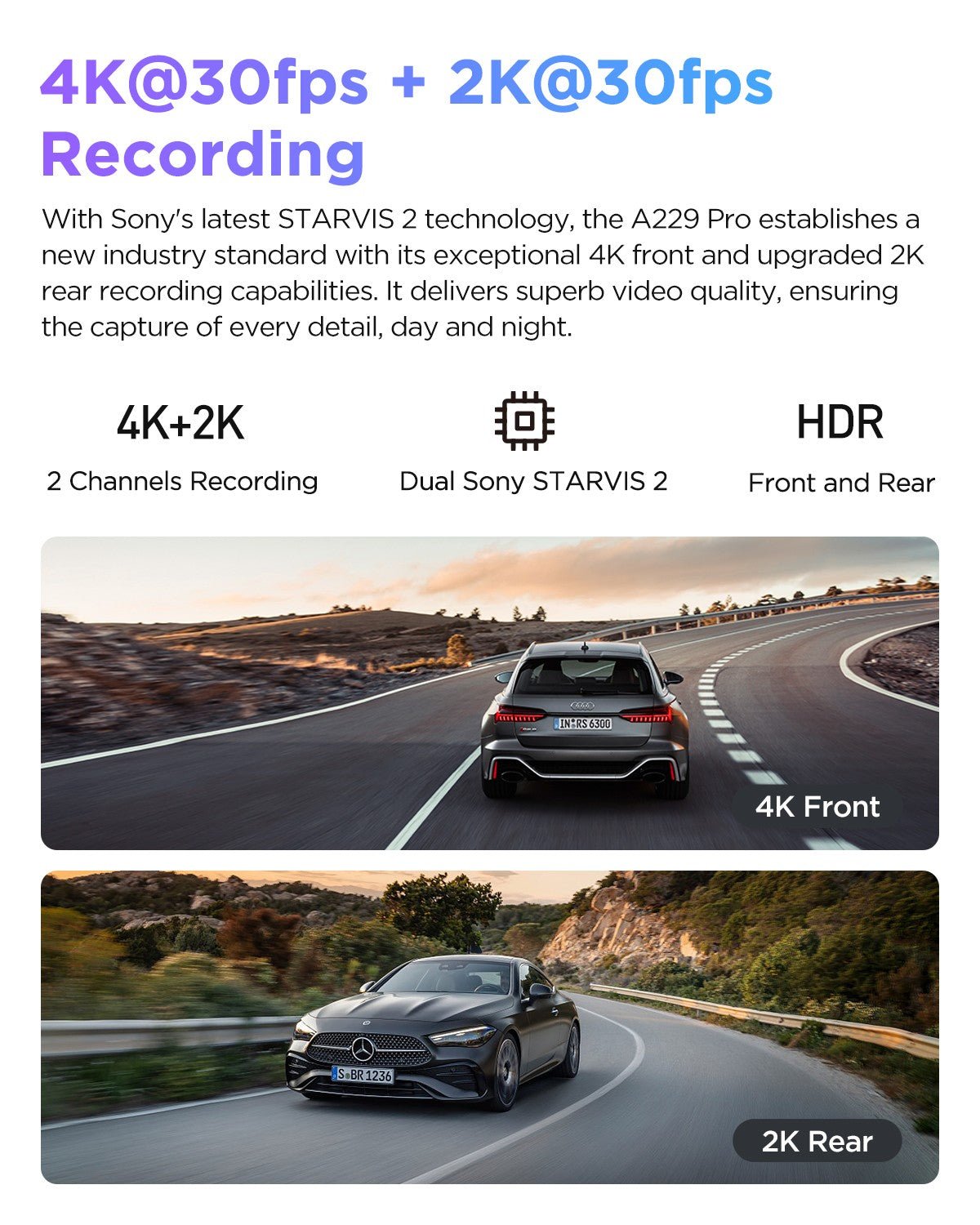 VIOFO 4K HDR 前後雙鏡頭行車記錄器 A139 Pro 2CH