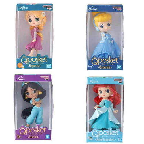 Disney Q posket 迷你公主 Figure 扭蛋全4種套裝（長髮公主、灰姑娘、茉莉、小美人魚）