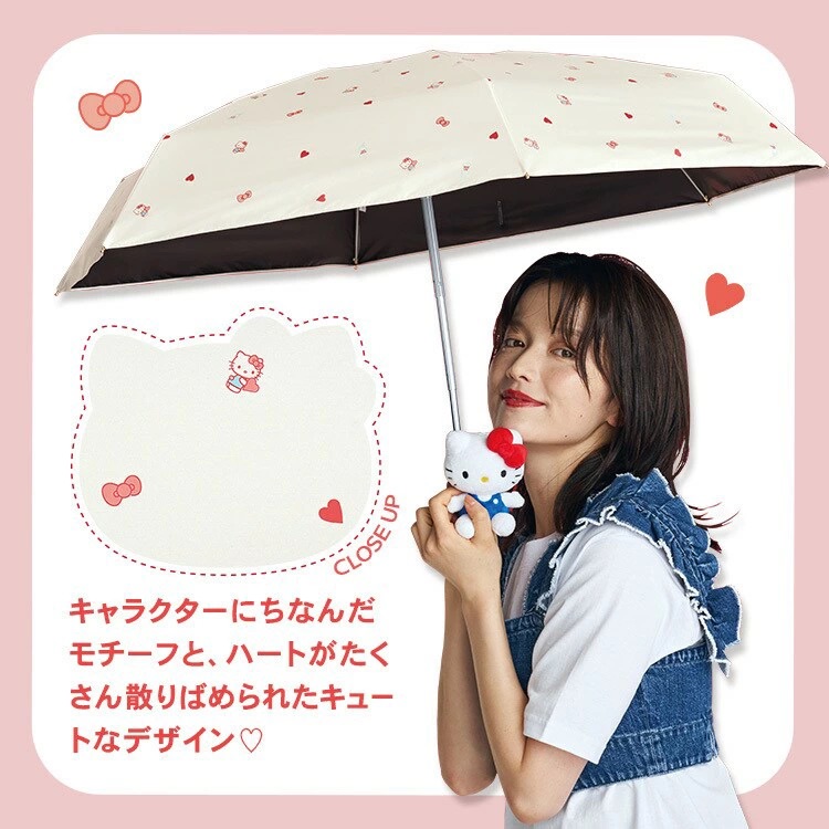 Hello Kitty x Wpc. 輕盈晴雨兼用防UV縮骨遮（附Kitty造型收納袋）