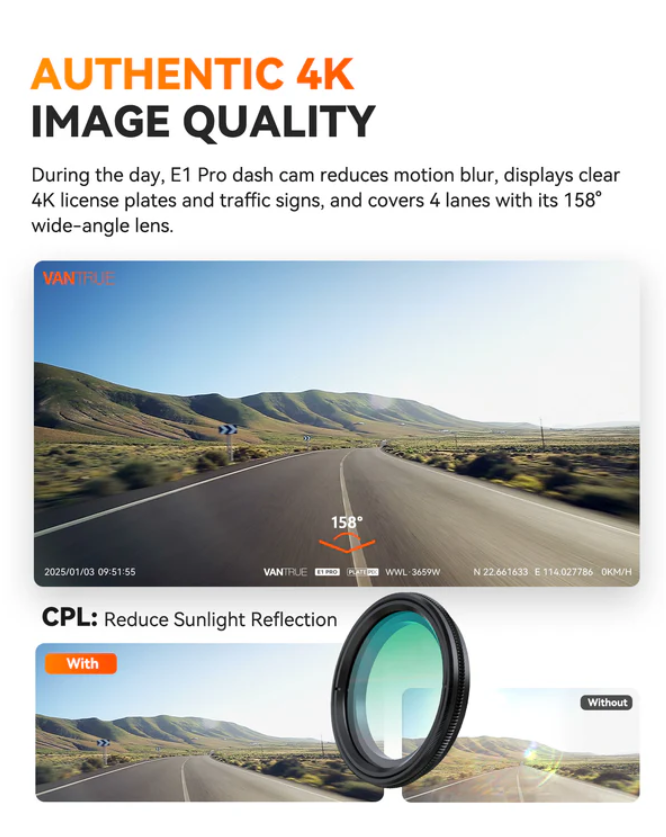 Vantrue Element 1 PRO (E1 PRO) 4K前鏡頭車Cam 行車紀錄儀 圖 6