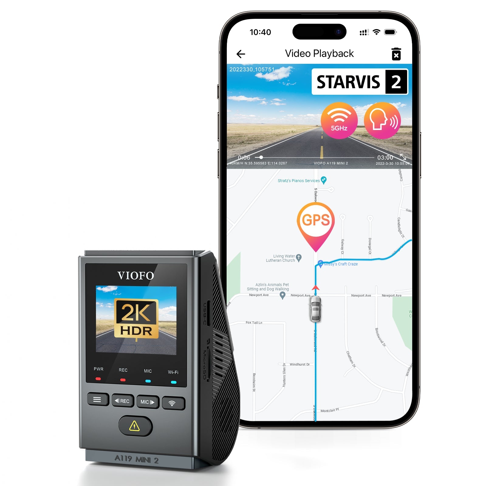 VIOFO A119 MINI 2 語音控制 2K 60 幀 5GHz WiFi 行車記錄儀 配 Sony STARVIS 2 感光元件 HDR 超強夜視 圖 2