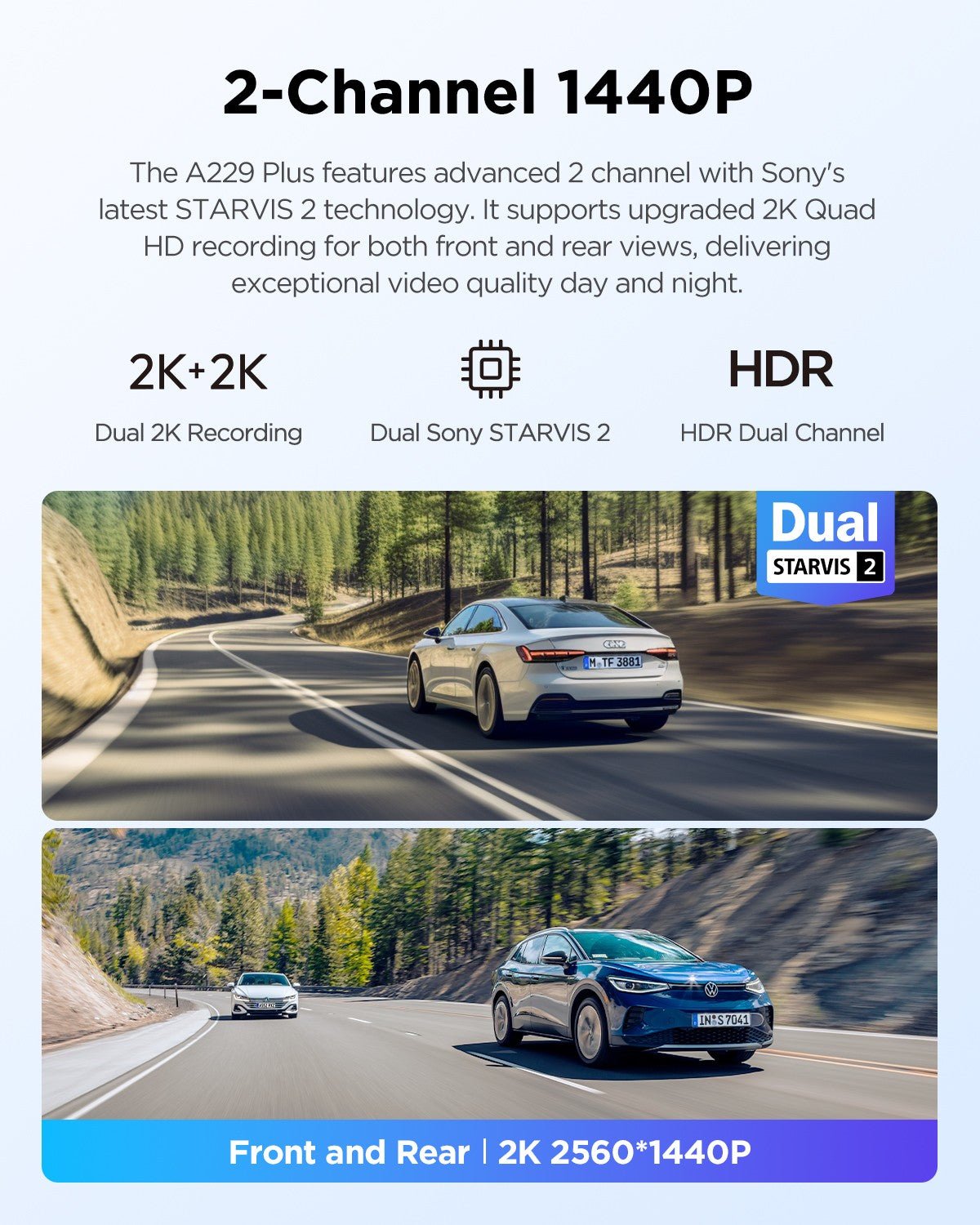 VIOFO A229 Plus 雙鏡頭 前後 2K+2K HDR 5GHz Wi-Fi GPS 語音控制 雙 行車記錄儀 配 Sony STARVIS 2 感光元件 圖 2