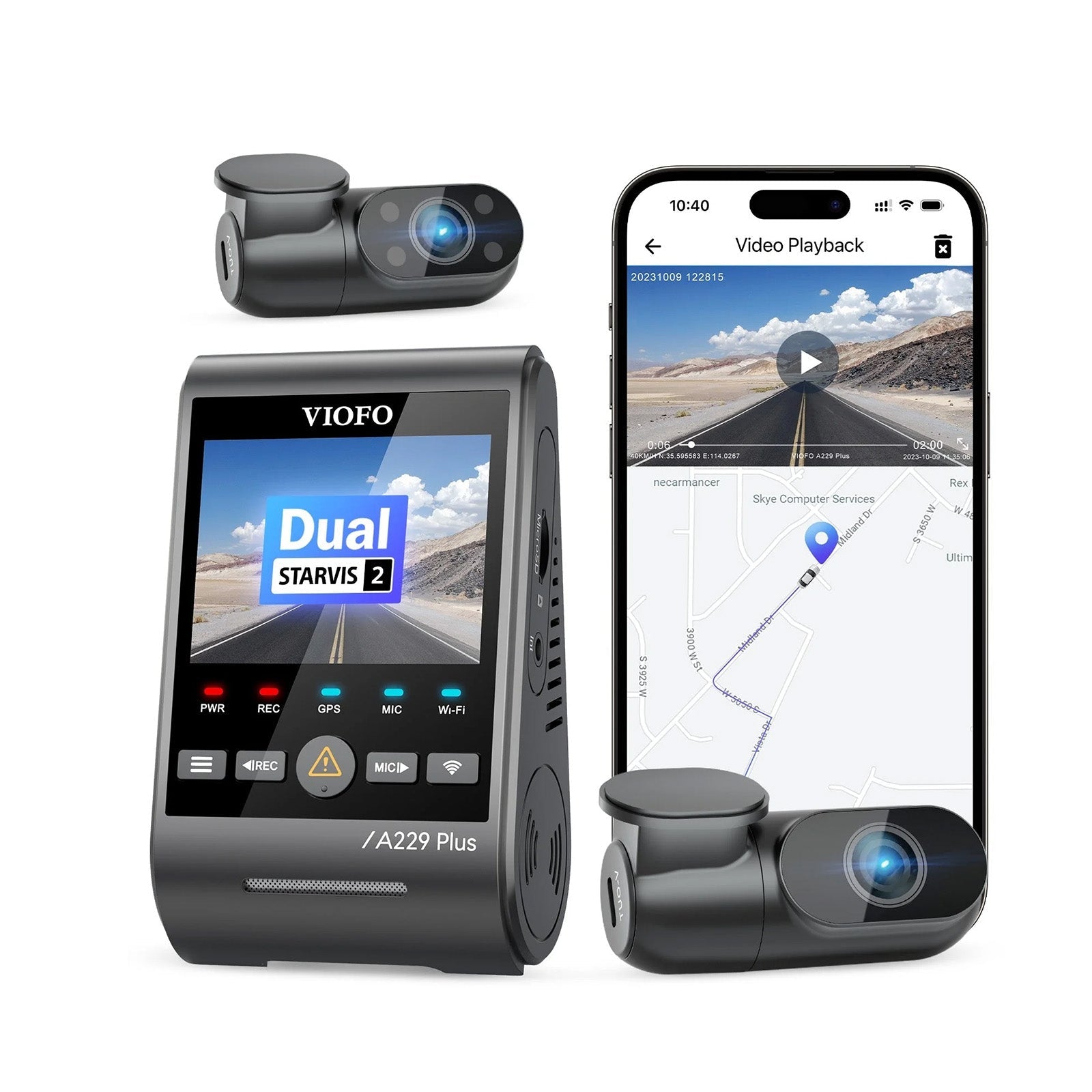 VIOFO A229 Plus 3 鏡頭 2K+2K+1080P HDR 5GHz Wi-Fi GPS 語音控制 3 鏡頭 行車記錄儀 配 雙 Sony STARVIS 2 感光元件 圖 1