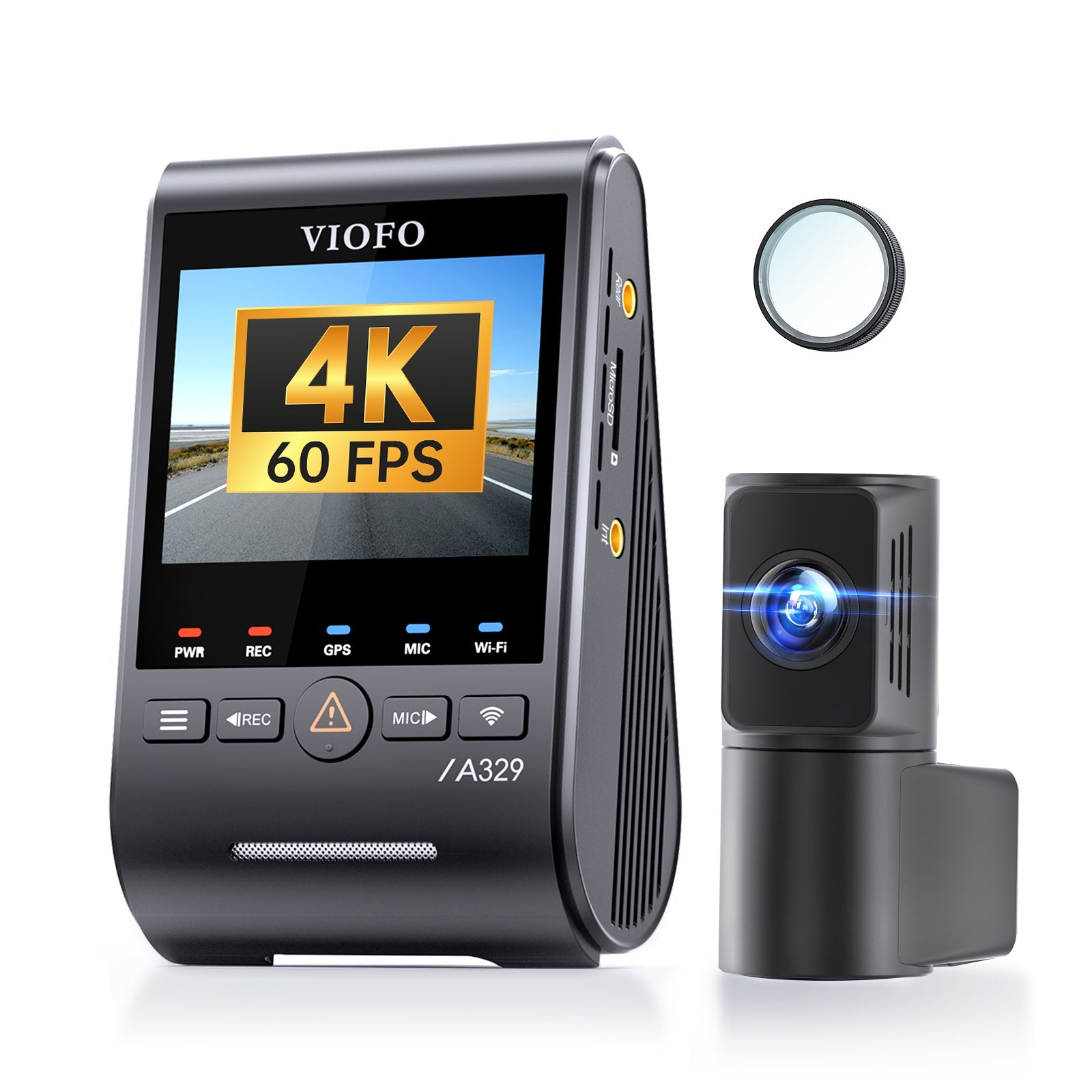 VIOFO A329S 雙鏡頭 4K 60 幀+2K HDR 行車記錄儀 配 Sony STARVIS 2 感光元件,Built-in Wi-Fi 6 及 GPS,支援 SSD 儲存,低耗電撞擊偵測,混合停車錄影 圖 1