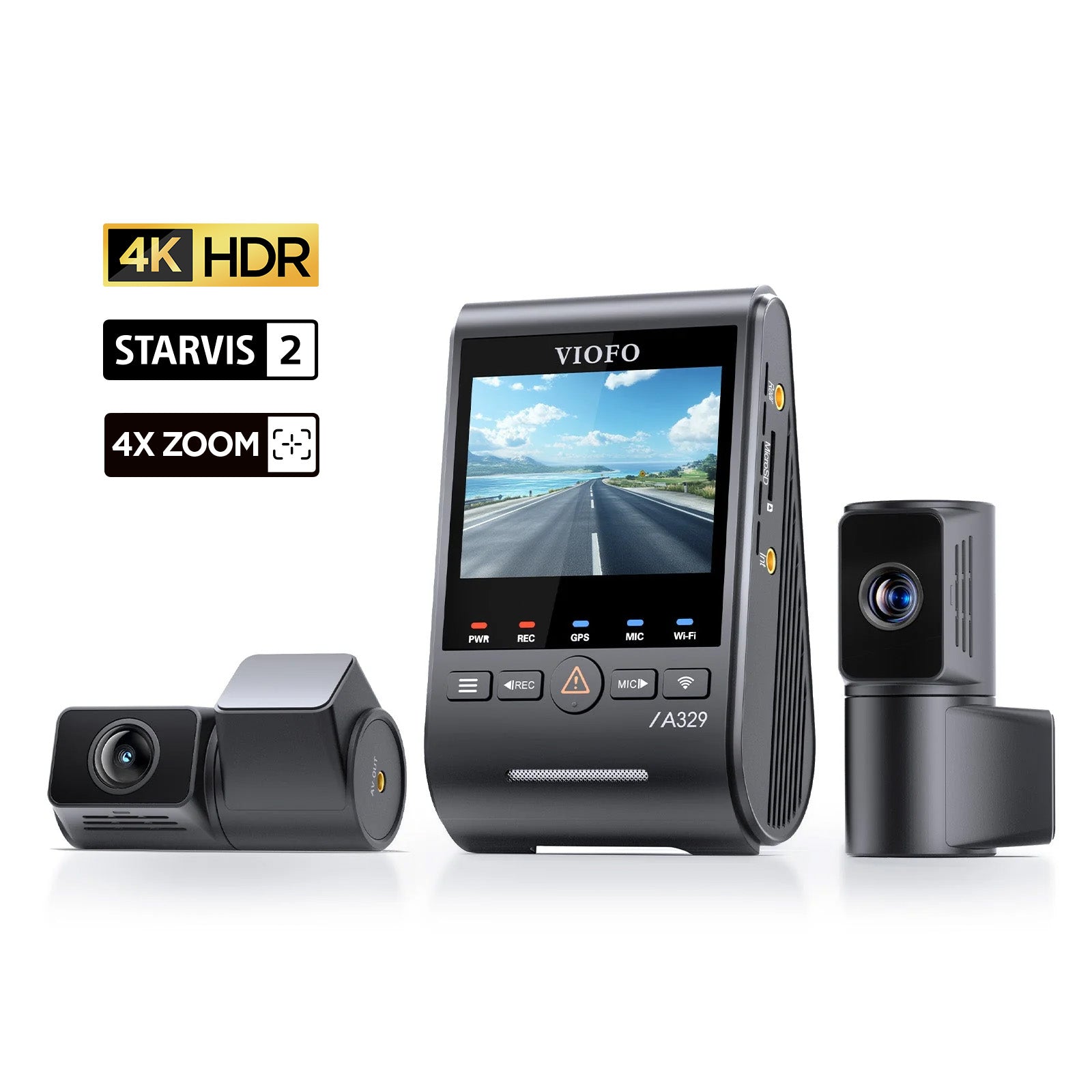 VIOFO A329T 3 鏡頭 4K 30 幀 前置+2K 望遠 Camera+2K 後 Camera,Sony STARVIS 2 感光元件 HDR,支援 SSD 儲存,Multiplex Video,低耗電撞擊偵測,混合停車錄影 圖 1