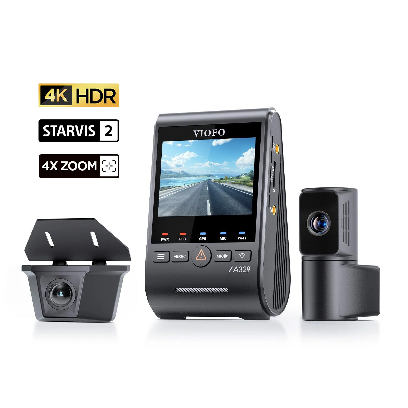 VIOFO A329TW 3 鏡頭 4K 30 幀 前置+2K 望遠 Camera+2K 防水 Camera，Sony STARVIS 2 感光元件 HDR，支援 SSD 儲存，低耗電撞擊偵測，混合停車錄影 圖 1
